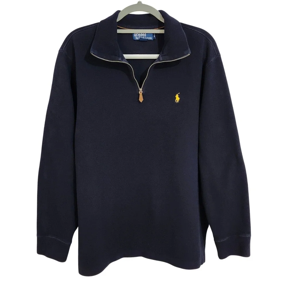 Polo Ralph Lauren 1/4 Zip‎ Pullover Mens XL Navy Blue Ribbed Cotton Sweatshirt